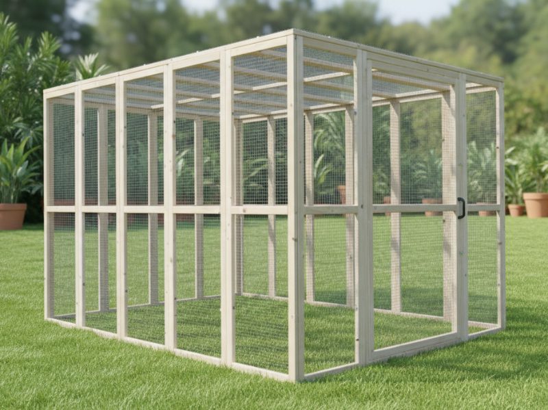 Produktfoto einer Voliere für Hühner und Kleintiere in einem Garten